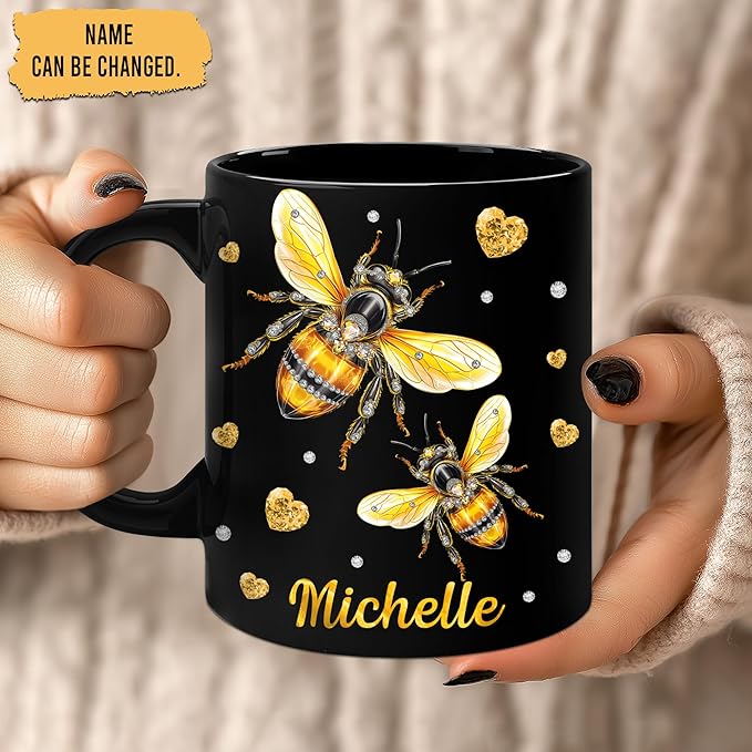 Hyturtle Personalized Jewelry Bee Mug - Bee Keeper Gifts For Women Lovers Teacher - Honey Gifts For Beekeeper Farmer On Birthday - Queen Honeycomb Decor - Custom Coffee Cup Ceramic Mug 11 Oz 15 Oz-Ruum Studio Home