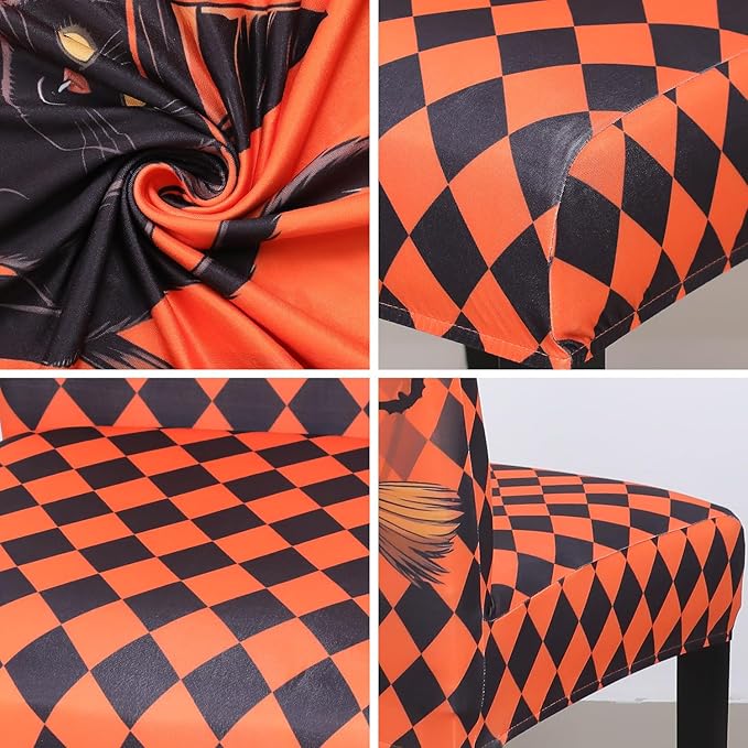JQinHome Orange Halloween Chair Slipcover,Cat Chair Covers Set of 4, High Stretch Washable Chair Protector Cover for Dining Room, Kitchen,Home Party,Wedding Ceremony(Cat Orange,4PC)-Ruum Studio Home