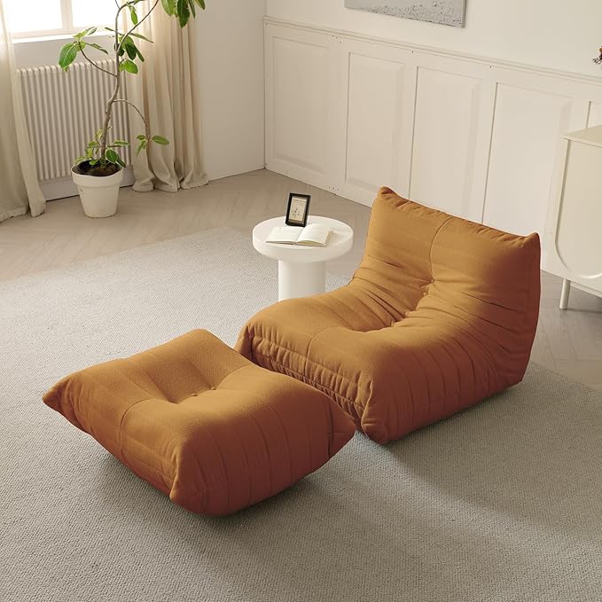 Luxury Ottomans, Modern Square Foot Rest for Sofa Couch Chair, Lazy Floor Seating, Fireside Bean Bag Chair, Tatami Sofa Lounger for Living Room, Bedroom, Office, Brown-Ruum Studio Home