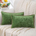 decorUhome Fall Chenille Soft Throw Pillow Covers 12x20 Set of 2, Lumbar Velvet Farmhouse Neutral Decorative Euro Pillow Covers with Stitched Edge for Couch Sofa Bed Home Decor, Forest Elf-Ruum Studio Home