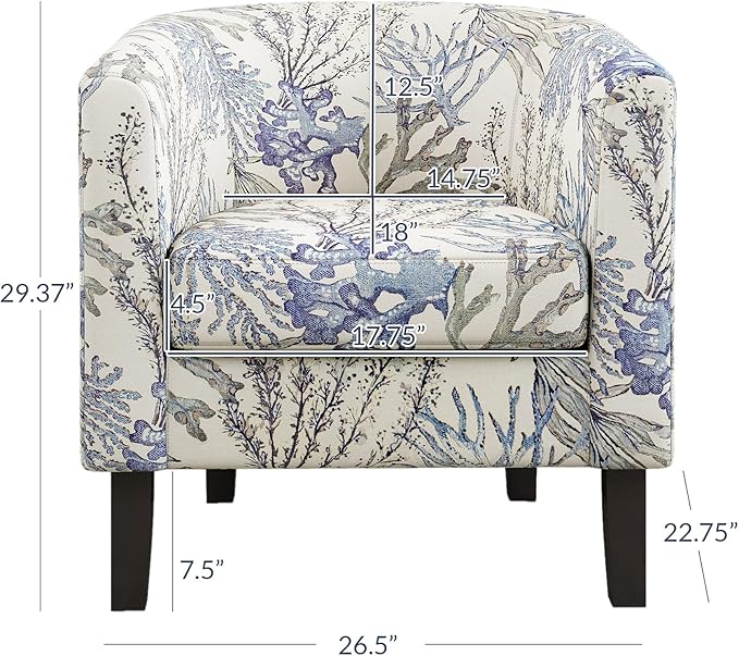 BELLEZE Living Room Chair, Linen Round Accent Barrel Chair, Club Tub Sofa Chair for Bedroom, Corner Chair with Flared Legs and Cozy Soft Padding - Highland (Blue Coral)-Ruum Studio Home