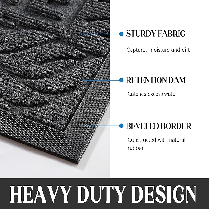 Yimobra Welcome Matt Outdoor 60x36, Waterproof All-Season Front Door Mat, All-Weather Doormat, Sturdy Natural Rubber, Fade Resistant, Low Profile, Easy Clean Patio Porch Entryway Mat, Grey-Ruum Studio Home