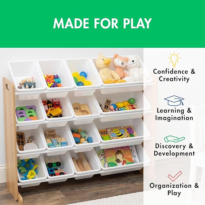 Humble Crew Supersized Toy Storage Organizer with 16 Removable Bins, Natural/White – Large Toy Storage for Toddlers Ideal for Kids' Rooms, Playrooms, and Nurseries - Modern Toy Bins for Kids-Ruum Studio Home
