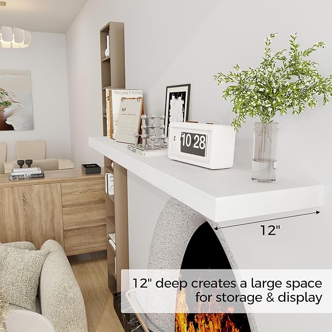 Fun Memories White Floating Shelves 55 Inch Long, 12 Inch Deep Floating Shelves for Wall, 55 x 12 Large Wall Shelf for Fireplace Mantel, 2 Inch Thick Storage Shelves for Living Room, Bedroom, 1 Pack-Ruum Studio Home