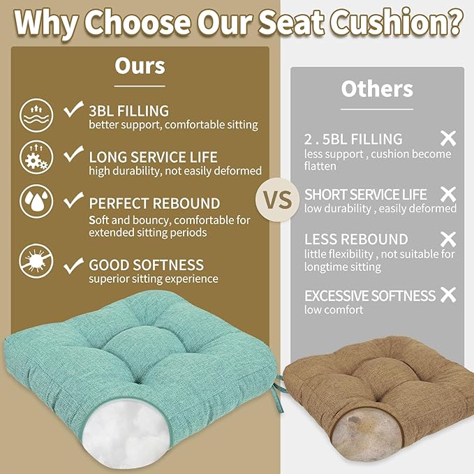 BUYUE Chair Cushion Set for Rocking Chair, Back Pillow & Seat Cushion with Ties, Original Woven Fabric Non-Slip Chair Pads for Elderly Sitting, Light Green-Ruum Studio Home