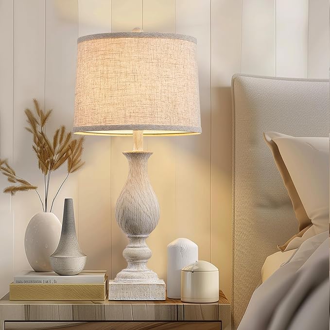 28'' Tall Farmhouse Table Lamps for Living Room, Bedroom Lamps Set of 2 with USB C+A Charging Ports, Rustic Farmhouse Nightstand Lamps for Bedside, Traditional Side Table Lamp with Fabric Shade-Ruum Studio Home