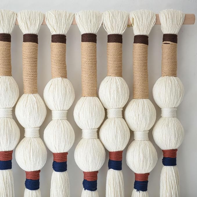 Macrame Wall Hanging Boho Wall Art Handmade Spherical Knot Design with Tassel Fringe, Boho Decor for Bedroom Living Room, for Home Decoration 27" W x 33" L-Ruum Studio Home