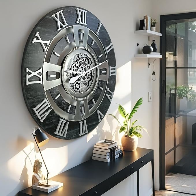 The Gears Clock Real Moving Gear Wall Clock England Line (Vintage Black, 24 inches (60 cm))-Ruum Studio Home