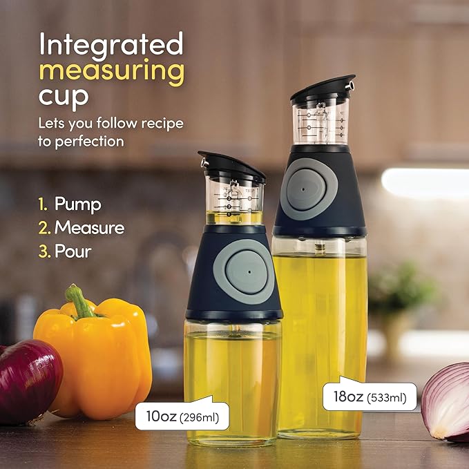 Olive Oil Dispenser Bottle with Pump - Oil Dispenser for Kitchen, Glass Oil and Vinegar Dispenser Set, Measured Cruet for Cooking - Ideal Oil Bottles for Kitchen Gadgets & Gifts, 2 Pack-Ruum Studio Home