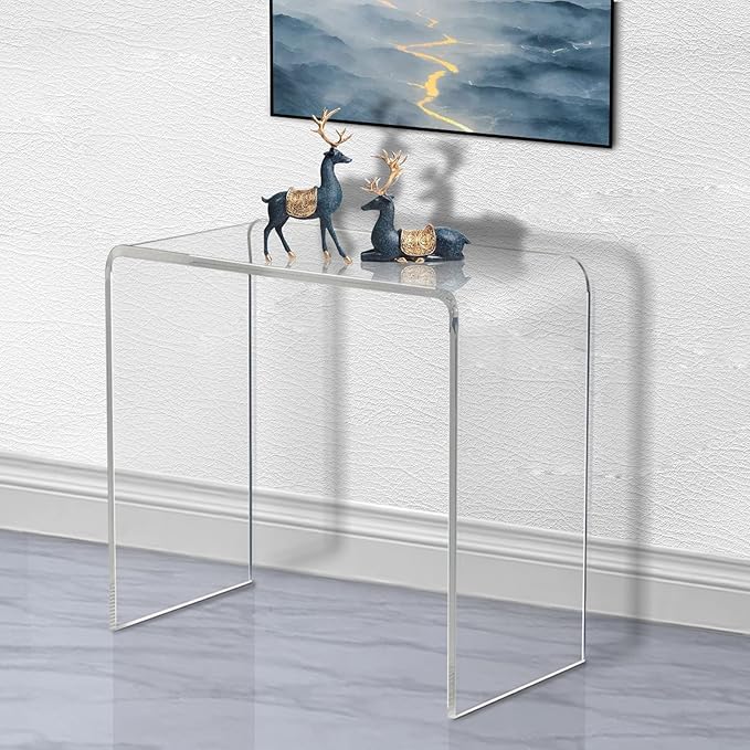Acrylic Console Table, 37.5” L Thick Modern Entryway Table for Hallway, Living Room, Clear Acrylic Desk, 37.5” W x 29.25” H x 15.25” D, 220LBS Weight Capacity.-Ruum Studio Home
