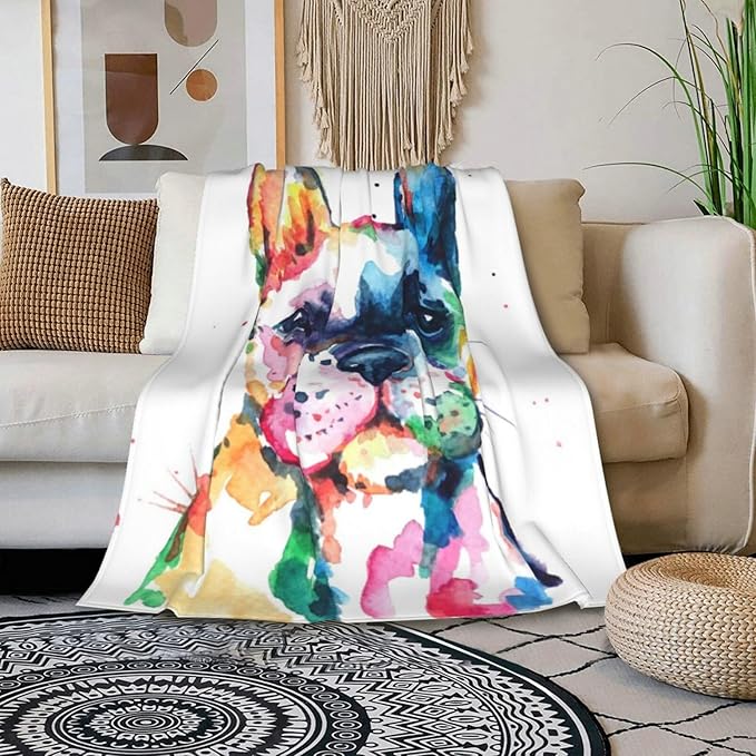 HGOD DESIGNS Watercolor French Bulldog Fleece Throw Blanket Ultra Soft Cozy Blooming Decorative Flannel Blanket All Season for Home Couch Bed Chair Travel 40x50in-Ruum Studio Home