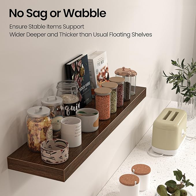 Floating Shelves for Wall, 36" W x 8" D x 1.5" H, Wooden Wall Mounted Display Shelves with Invisible Brackets for Living Room, Bedroom, Bathroom, Kitchen Decor and Storage, Set of 2, Walnut-Ruum Studio Home
