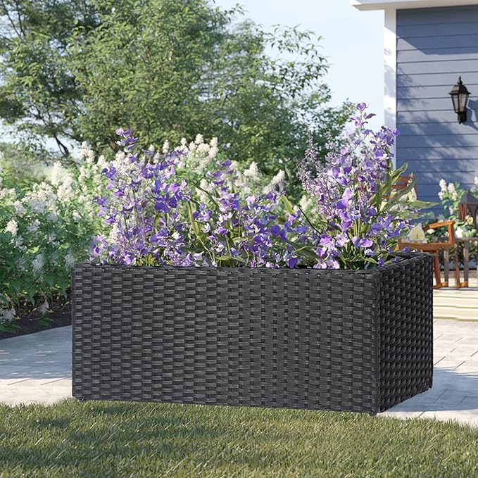 SUNNYPARK Set of 2 Large Rectangular Planter with Removable Liner, All-Weather PE Rattan Modern Planters Indoor Outdoor Flower Plant Pots Garden Box Patio Yard Front Porch Deck-Ruum Studio Home