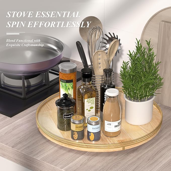 21-Inch Wooden Lazy Susan Turntable – Premium Oak & Iron, Extra Large Rotating Serving Tray for Dining Table, Kitchen Countertop, Farmhouse Décor, Spice Rack, Charcuterie & Entertaining-Ruum Studio Home