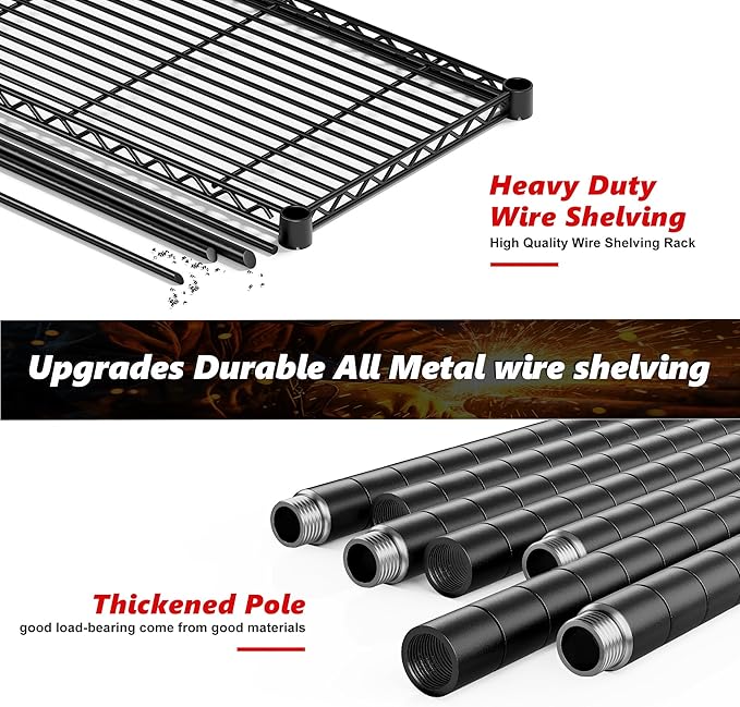 REIBII 1500LBS Storage Shelves Metal Shelving Unit 61.7''W Wire Shelving, 5 Tier Pantry Shelves Kitchen Shelves Adjustable Wire Shelf for Garage Shelving Heavy Duty, 61.7" W*72.4" H*15.8" D-Ruum Studio Home
