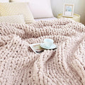 Admitrack Chunky Knit Blanket Throw, 100% Hand Knit Chenille Throw Blanket for Sofa & Home Decor, Soft and Cozy Knitted Throw Blankets (Pink，51"x63")-Ruum Studio Home