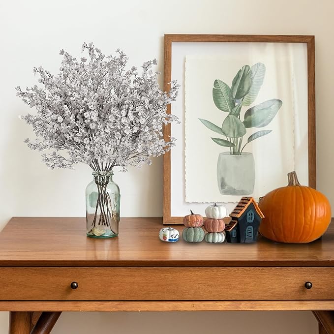 Sggvecsy 15 Pcs Babys Breath Artificial Flowers Gypsophila Bouquets Bulk Real Touch Fake Silk Flowers for Home DIY Floral Arrangement Table Centerpiece Fall Thanksgiving Autumn Decoration (Grey)-Ruum Studio Home