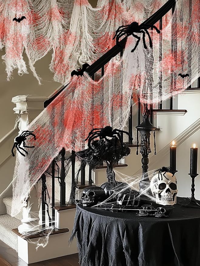5Pcs Halloween Blood Red Creepy Cloth- Spooky Gauze Fabric Cloth for Haunted Horror House Halloween Party Doorway Outdoors Decoration (30" ×72")-Ruum Studio Home