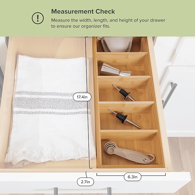 Premium Kitchen Utensils and Junk Drawer Organizer – Small 5-Compartment Design with 4 Removable Dividers, Non-Slip Feet, 100% Sustainable Bamboo-Ruum Studio Home