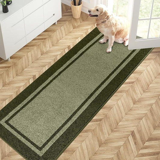 PURRUGS Dirt Trapping Door Mat 24" x 70", Non-Slip/Skid Machine Washable Entryway Rug, Shoes Scraper, Area Rug, Super Absorbent Welcome Mat for Muddy Wet Shoes and Paws, Budding Green & Sage Green-Ruum Studio Home