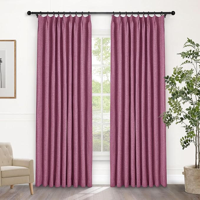 Macochico 100% Blackout Pinch Pleated Linen Curtains Thermal Window Treatments Sound Reducing Curtains for Bedroom Living Room Lilac Farmhouse Burlap Drapes with Tieback 52”Wx63”L 1 Panel-Ruum Studio Home