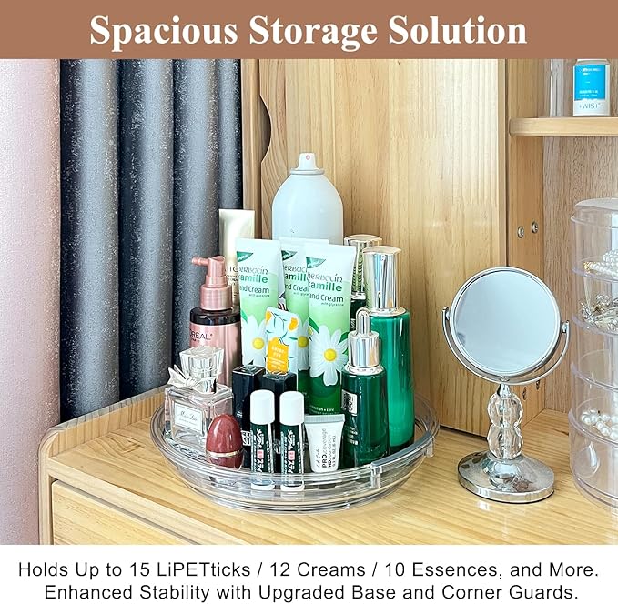 Clear Lazy Susan Organizer Turntable for Cabinet Table Top, 9.25 Inch 4 Pack 360 Rotating Spinning Makeup Organizer for Vanity, Kitchen Storage Rack Heavy-Duty Pantry Spices Tray Countertop Organizer-Ruum Studio Home