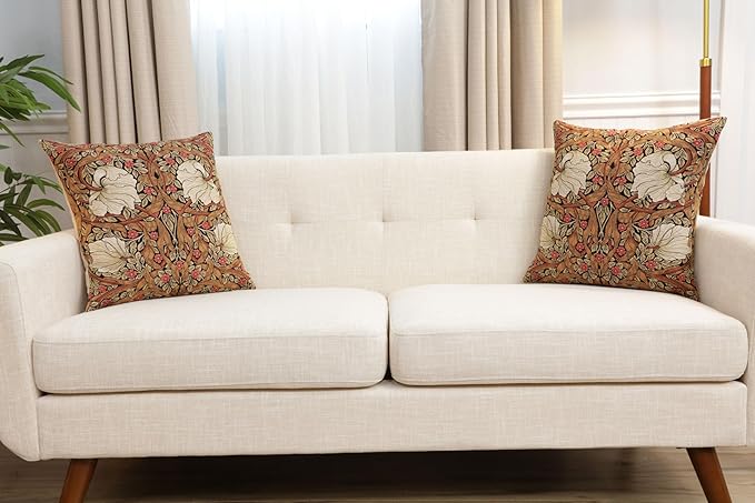 Charlotte Home Furnishings Pimpernel Tobacco Brown Floral Throw Pillow Cover 18” x 18” – Botanical Tapestry Cushion Cover for Sofa or Bed | Jacquard Woven in Europe | Insert Not Included-Ruum Studio Home