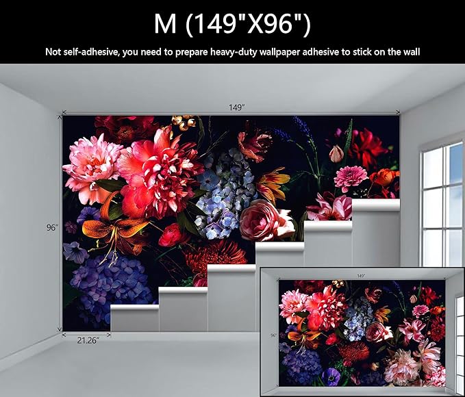 WFBHUA-Dark Floral Wallpaper Watercolor Pink and Blue Flower Wall Mural for Bedroom (Not Peel and Stick)-Ruum Studio Home