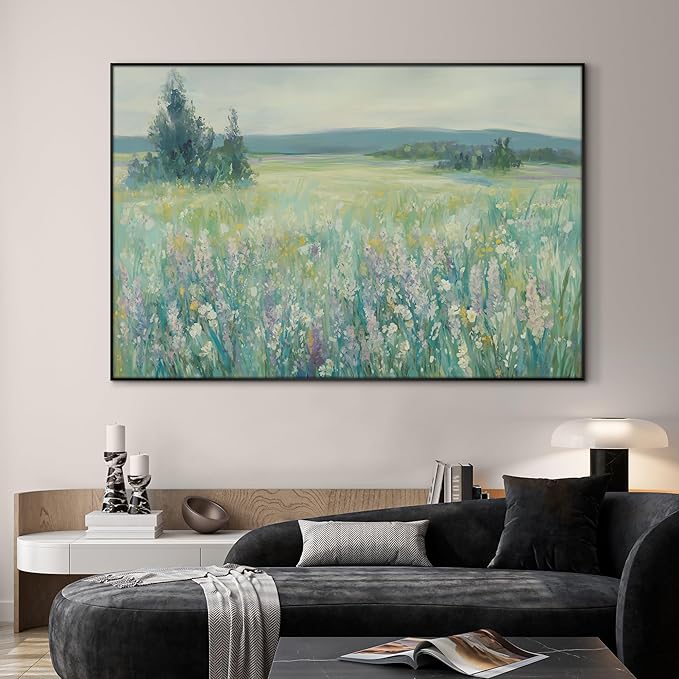 SIGNWIN 46"x72" Extra Large Framed Wall Art Wildflower Meadow Landscape Soft Pastel Nature Illustration for Home Living Room Bedroom Decor (Frame Assembly Required)-Ruum Studio Home