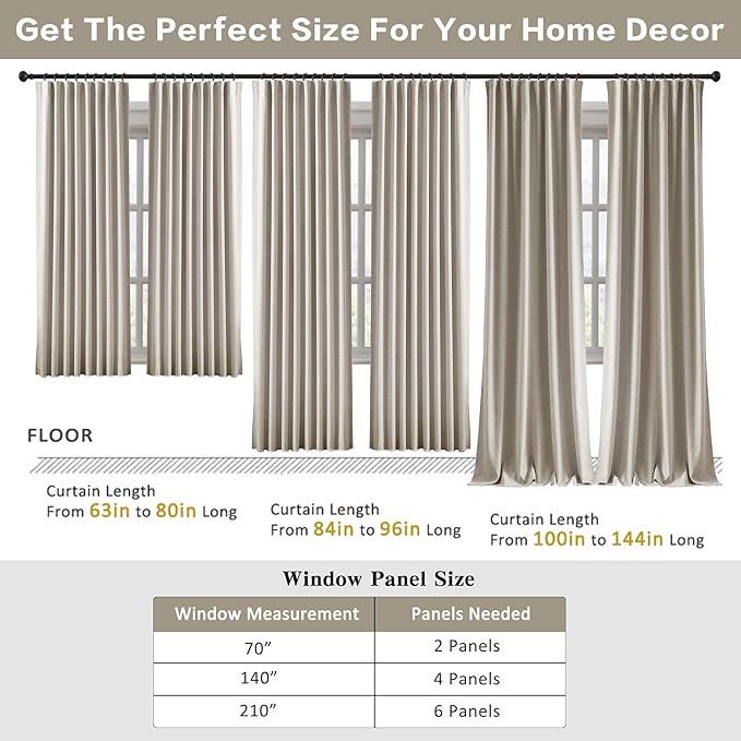 RAIN CITY 92 Inch Long Curtains Blackout 2 Panels,Custom Made Modern Neutral Soundproof Elegant Decorative Dark Out Linen Cottage Nursery Draperies for Living Room 50x92-in Linen Beige-Ruum Studio Home