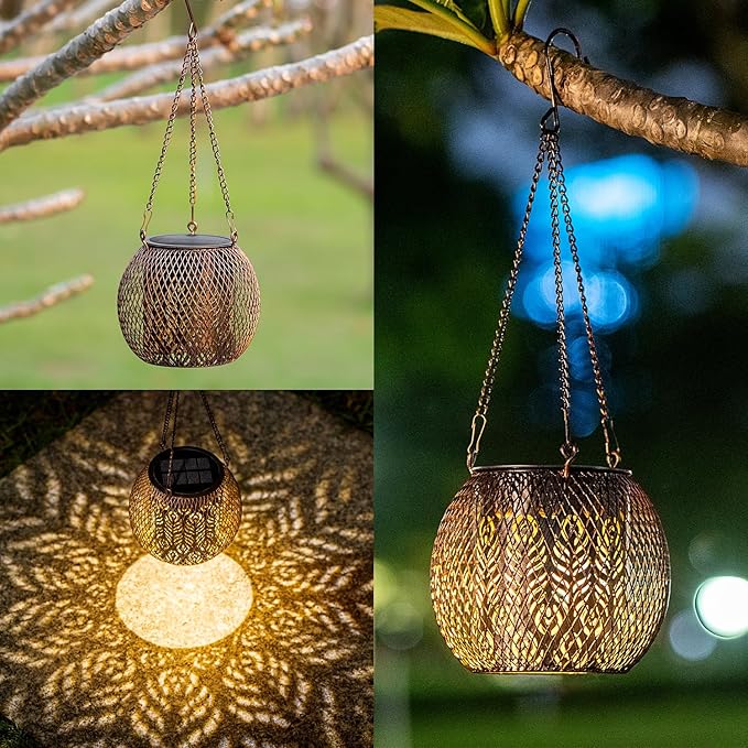 LeiDrail Hanging Solar Lanterns 2 Pack Solar Lanterns Outdoor Waterproof Garden Metal Decorative Light Patio Decor for Outside Yard Tree Tabletop Landscape-Ruum Studio Home