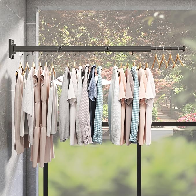 Laundry Drying Rack,Drying & Clothes Rack,Wall Mounted,Retractable & Collapsible, Grey-Ruum Studio Home