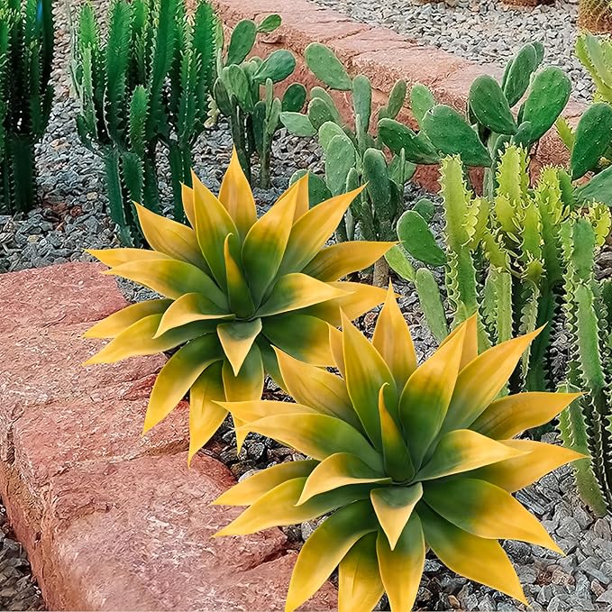 Artificial Agave Plants,Large UV Resistant Fake Agave Planters for Indoor and Outdoor Decorating Tropical Plant Succulents Greenery Indoor Decor (2Pack,18" Yellow)-Ruum Studio Home
