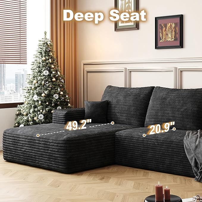 108" Sectional Couches for Living Room Modern Modular Sofa with L-Shape Couchs Upholstered Boneless Couch Deep Seat Sectional Couch with Chaise (Black, Left Facing Chaise+2Seaters+1Ottoman)-Ruum Studio Home