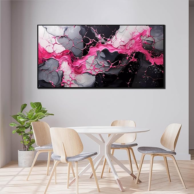 Abstract Wall Art for Living Room, Pink Canvas Wall Decor for Bedroom, Framed Picture Print, Large Size 59x29 Inches-Ruum Studio Home