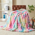 RYNGHIPY Faux Fur Throw Blanket Tie Dye Colorful Rainbow Blanket for Couch Plush Fluffy Faux Rabbit Fur Decoration Blanket for Sofa Chair Bed (Rainbow, 51''x63'')-Ruum Studio Home