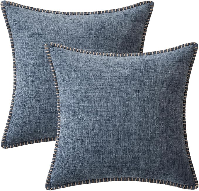 MIULEE Pack of 2 Couch Throw Pillow Covers 20x20 Inch Aqua Blue Farmhouse Decorative Pillow Covers with Stitched Edge Soft Polyester Solid Dyed Pillow Covers for Sofa Bed Living Room.-Ruum Studio Home