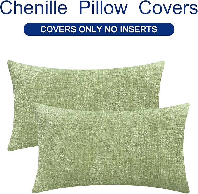 CaliTime Throw Pillow Covers Decorative 16 X 26 Inches Pack of 2 Cozy Chenille Cushion Cases for Couch Sofa Bed Living Room Home Sage Green-Ruum Studio Home