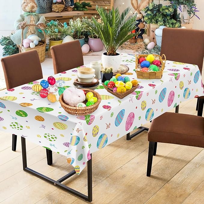 2 Pack Easter Tablecloth - Colorful Easter Eggs Table Cloth, Plastic Disposable Rectangle Spring Easters Egg Table Cover for Easters Tables Decorations and Party Supplies Decor Favors, 108 x 54 Inch-Ruum Studio Home
