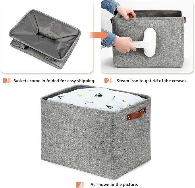 DULLEMELO Large Storage Baskets, 3 Pack Foldable Storage Baskets Bins for Colthes Organizer, Fabric Storage Organizer Baskets for Shelves Closet Nursery Toy Storage(Gray)-Ruum Studio Home