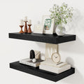 12 Inch Deep Black Floating Shelves, 24 x 12 Floating Shelf for Books, Rustic Wood Deep Wall Shelves for Home Storage & Display, 2" Thicked Shelves for Kitchen, Living Room, Bedroom, 2 Pack-Ruum Studio Home