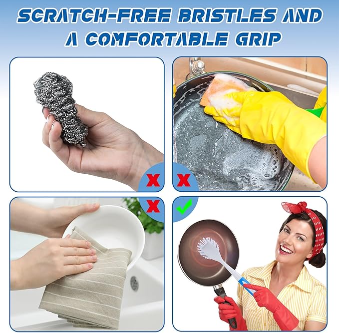 Hsei 6 Pcs Blue Kitchen Scrub Dish Brush Bulk with 11 Inch Handle Cleaning Dish Scrubber with Stiff Bristles Washing Scrub Brushes for Housekeeping for Pots and Pans, Kitchen Sink-Ruum Studio Home