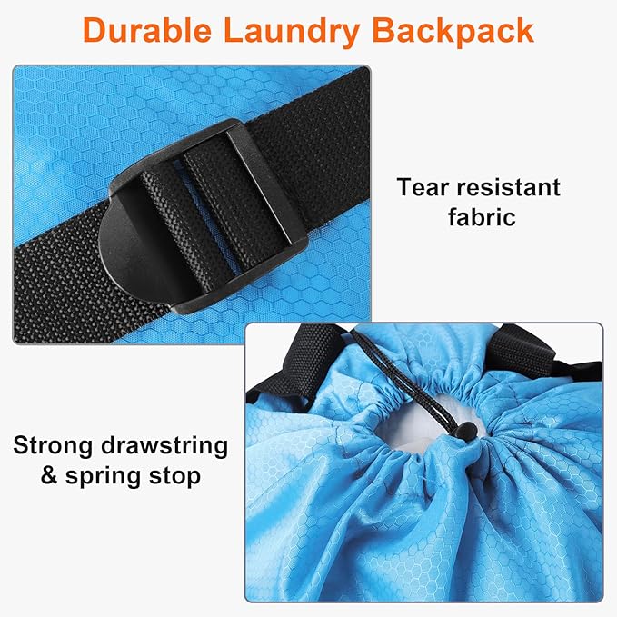 Femuar Laundry Bag Backpack Durable Laundry Bag with Shoulder Straps and Mesh Pockets Portable Laundry Dirty Clothes Hamper Bag for College Dorm (Blue)-Ruum Studio Home