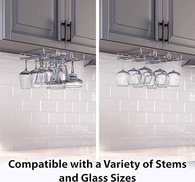 DecoBros Under Cabinet Wine Glass Stemware Rack Holder, Chrome-Ruum Studio Home