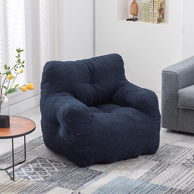 Recaceik Bean Bag Chairs, Tufted Soft Stuffed Bean Bag Chair with Filler, Fluffy Lazy Sofa, Imperial Lounger Giant Bean Bag Chair for Bedroom, Living Room, Blue, Large-Ruum Studio Home