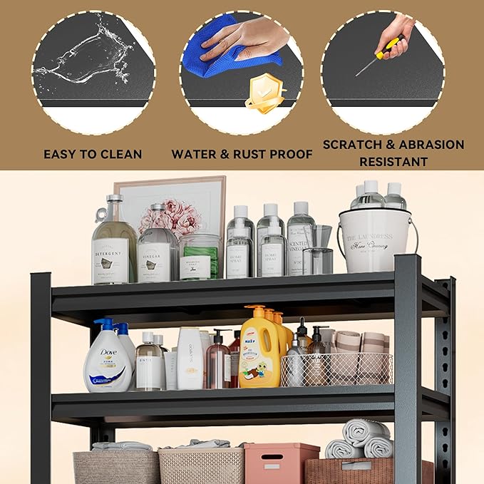 Over Washer Storage,5Tier Expandable Washer and Dryer Rack, Laundry Room Storage Over Toilet Washing Machine and Dryer Storage Rack Bathroom Organization, Hold 500 lb, Black-Ruum Studio Home