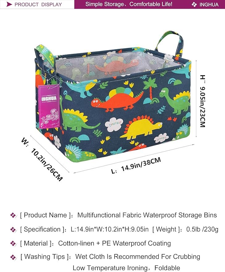 Rectangular Storage Basket Fabric Organizer Bin for Toys,Books,Clothes,Gifts,Pets-Perfect for Home,Office,Nursery,Dorm,Shelf(Rec Forest Dinosaurs)-Ruum Studio Home