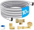 Dishwasher Installation Kit - 10 FT Stainless Steel Braided Dishwasher Hose kit,Food Grade PEX Inner Tube Water Line with Add A Tee,3/8"MIP Elbow,3/8"x3/4"FHT Elbow-Ruum Studio Home