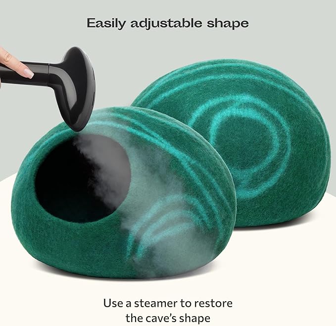 MEOWFIA Cat Cave – Premium Felt Cat Bed for Indoor Cats, Handmade 100% Merino Wool (Medium, Emerald)-Ruum Studio Home