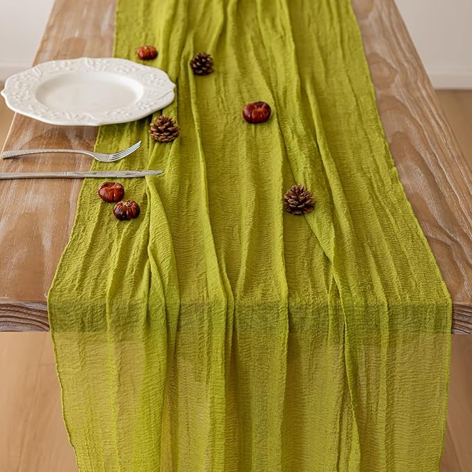 6pcs Moss Green Cheesecloth Table Runner Gauze 120 Inch 10 FT Rustic Boho Cheese Cloth Runner for Wedding Baby Shower Bridal Shower Birthday Party Long Sheer Home Decorations-Ruum Studio Home